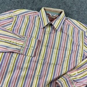 Robert Graham Button Down Shirt Mens XL Multi Color Striped Embroidered Cotton